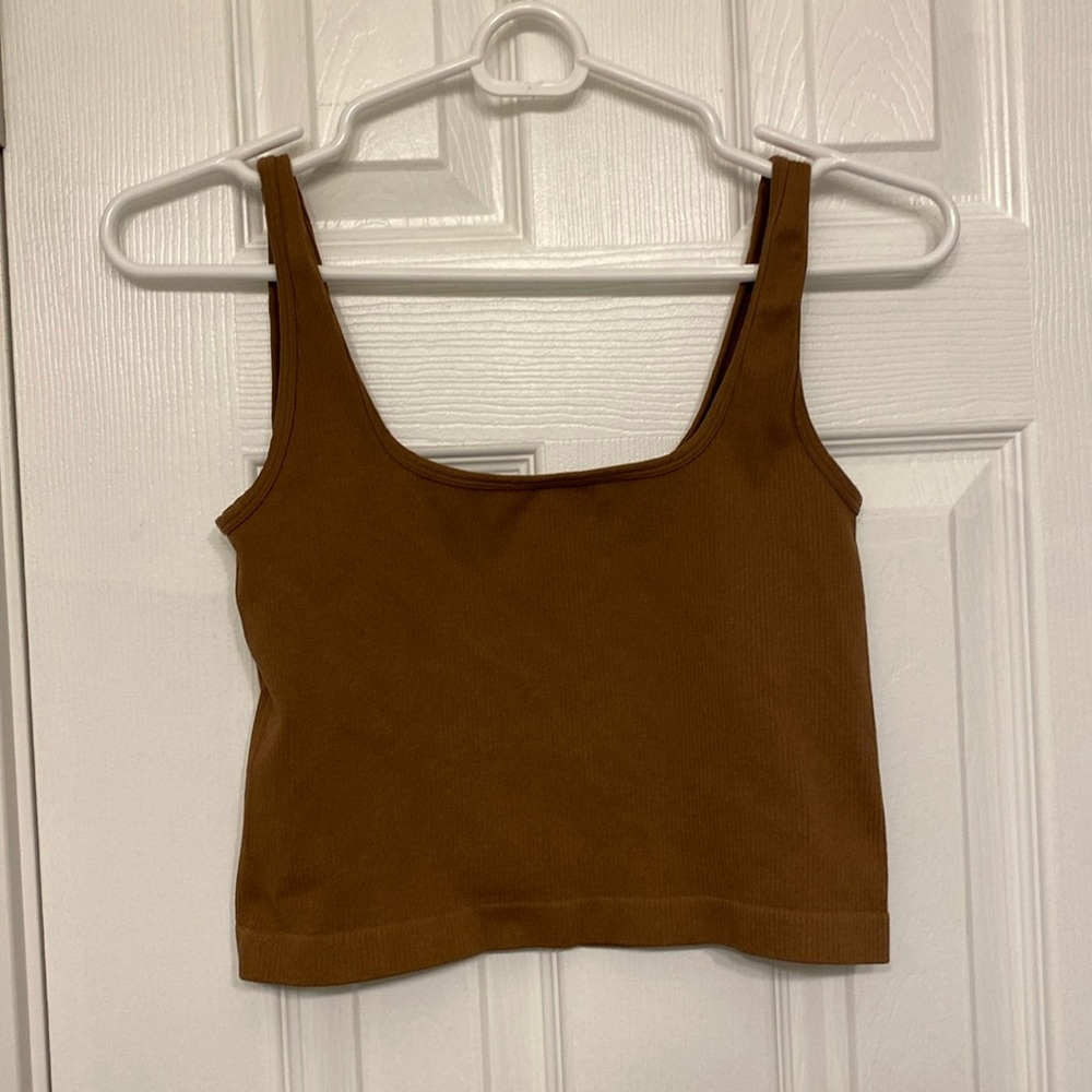 Brown Ribbed Tank Top